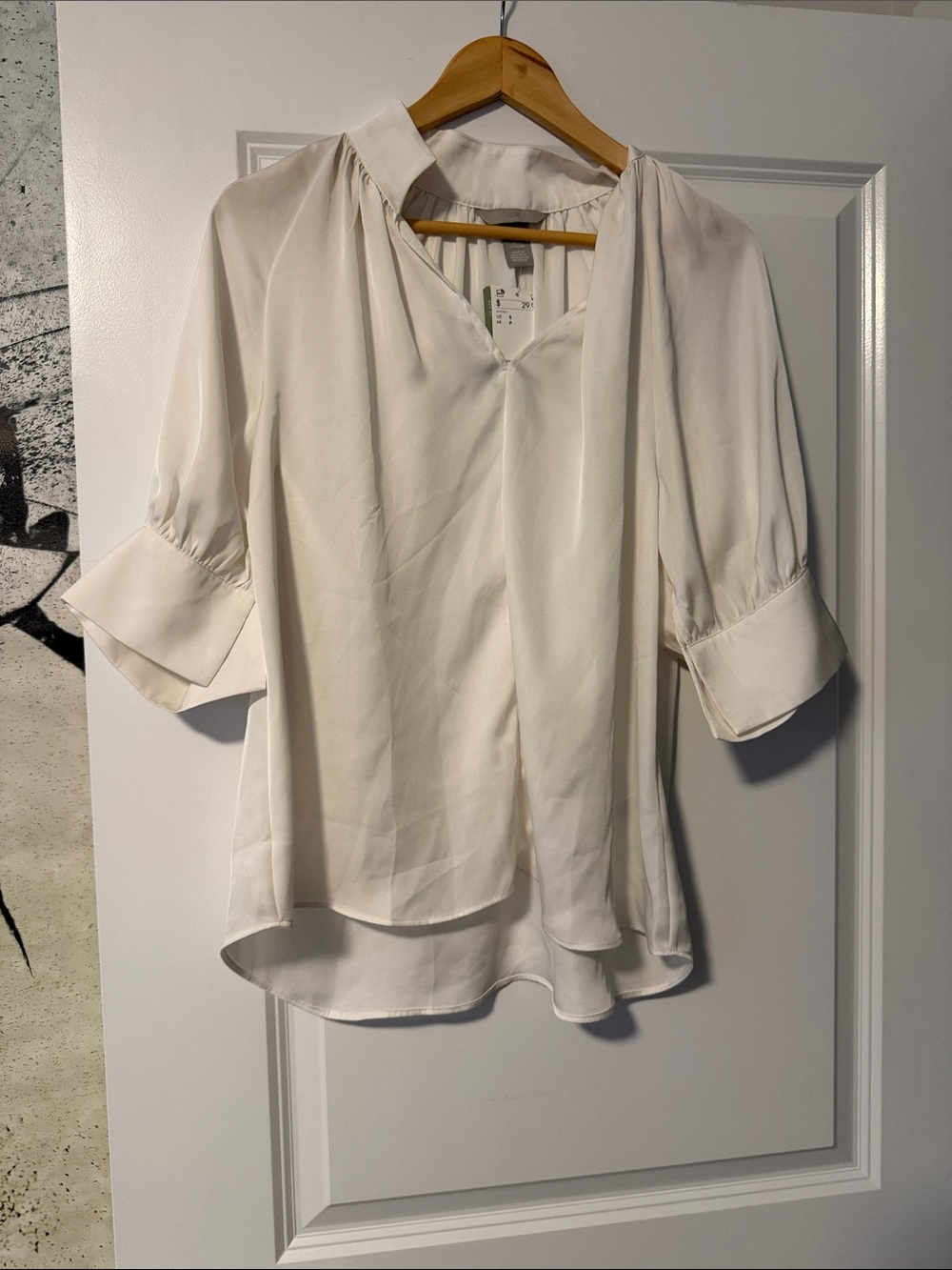 H&M Cream Split-Neck Puff Sleeve Blouse